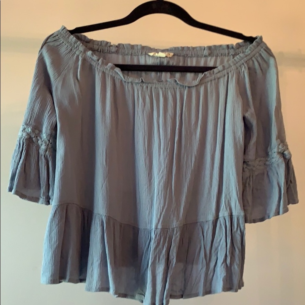 Light Blue Off the Shoulder Top